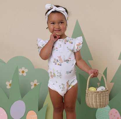 Snuggle Hunny Easter Bunnies Short Sleeve Organic Bodysuit with Frill