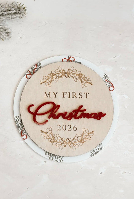 Blossom & Pear ‘My First Christmas 2026’ Round Plaque Mistletoe