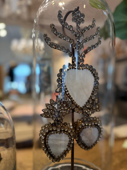 Vintage Style Glass Cloche With Hearts Tall