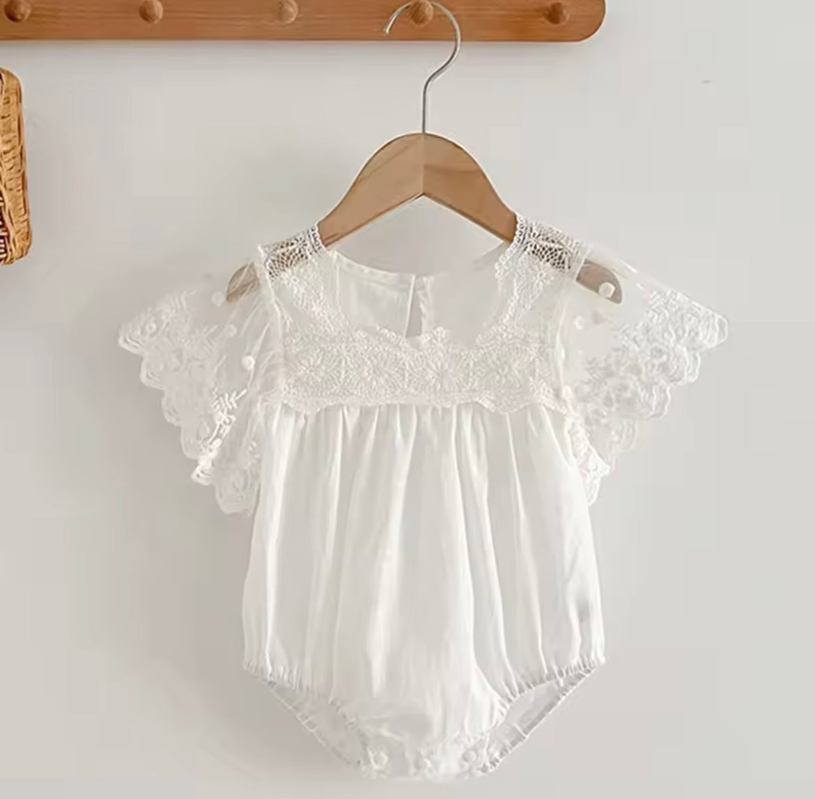 Lace Sleeve Romper White