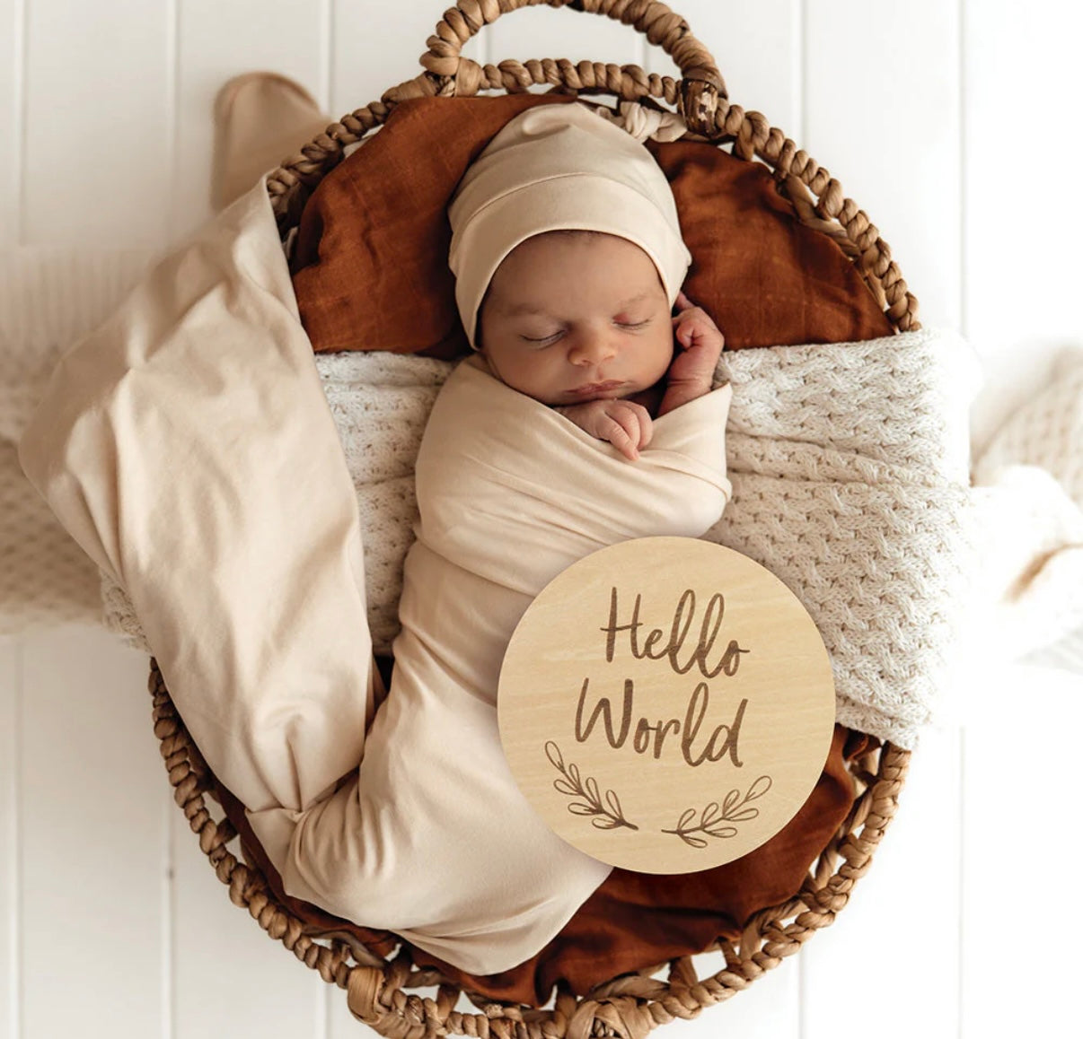 Snuggle Hunny Hello World Large Wooden Milestone Card