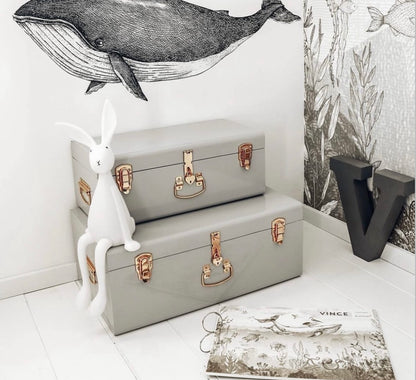 BabyBoo Prints Regular Metal Storage Trunk Grey with Gold Hardware