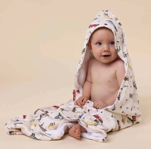 Snuggle Hunny Vintage Cars Hooded Baby Towel