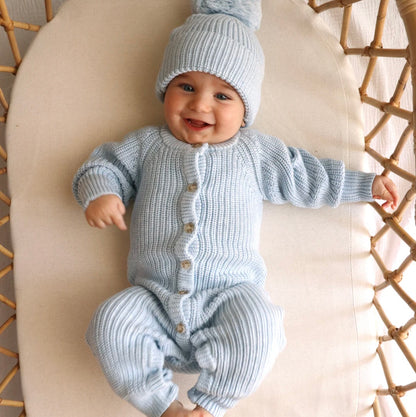 Thea With Love Chunky Knit Sky Blue Baby Romper