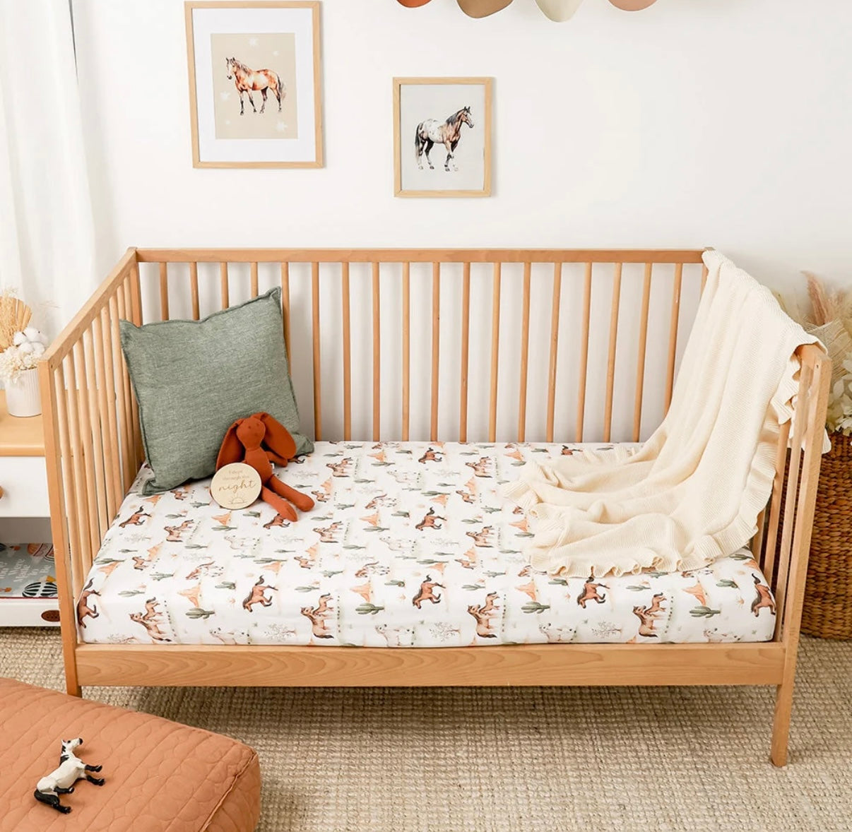 Snuggle Hunny Wild Horses Fitted Cot Sheet