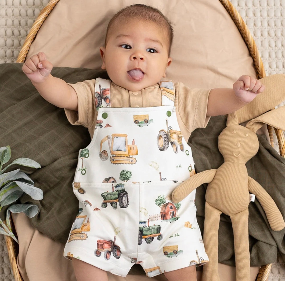 Snuggle Hunny Diggers & Tractors Snuggle Overall Shorts