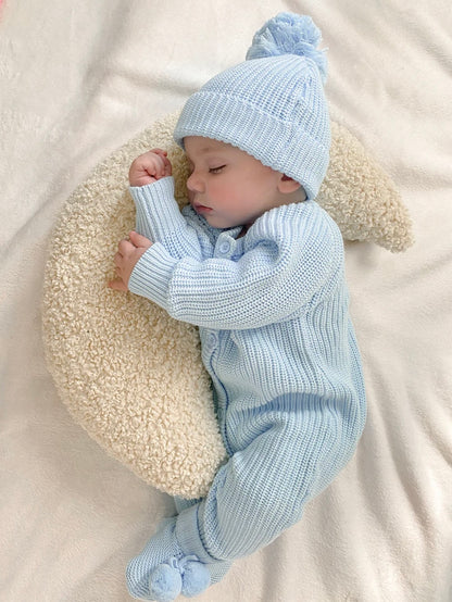 Thea With Love Chunky Knit Baby Blue Romper