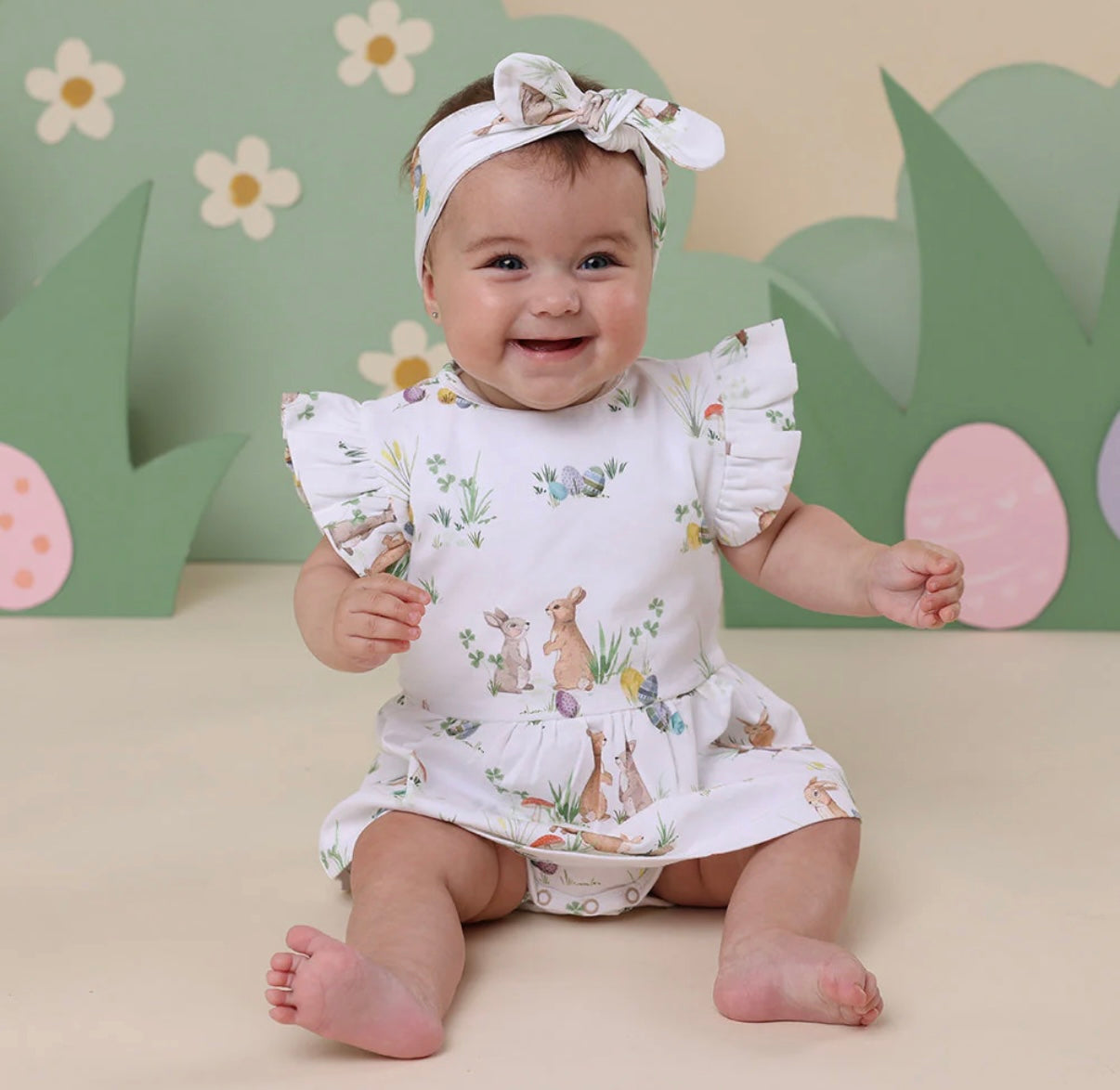 Snuggle Hunny Easter Bunnies Short Sleeve Organic Dress