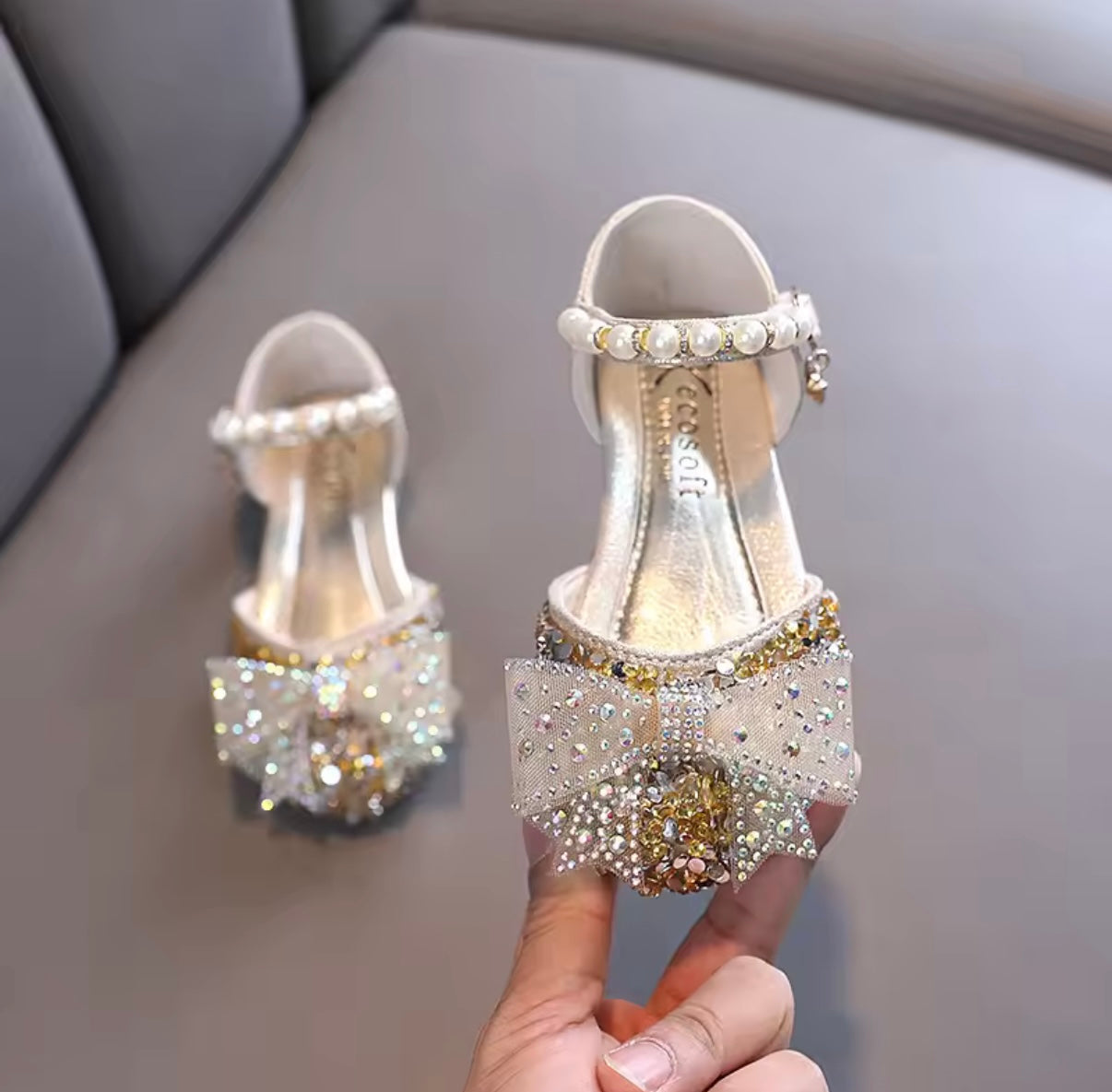 Gold Bow Sequin Princess Shoes