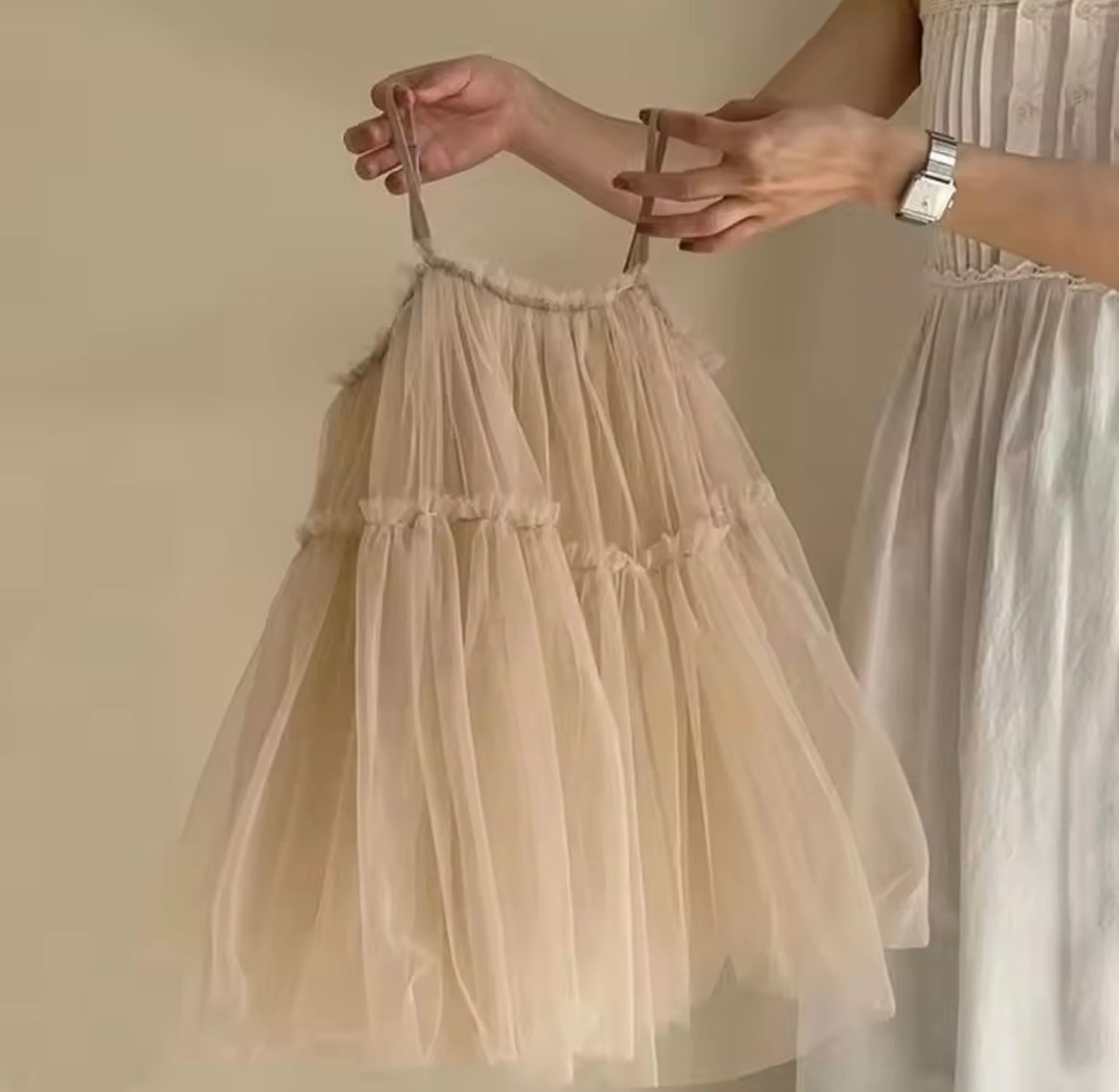 Tulle Party Dress Beige