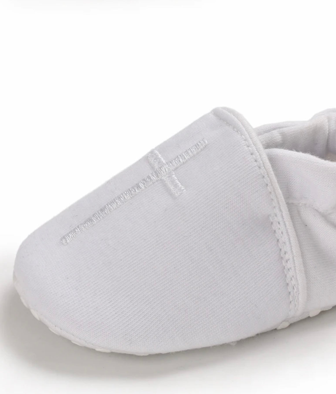 White Christening Baptism Shoes Slip On White Cross