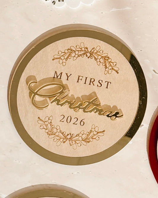 Blossom & Pear ‘My First Christmas 2026’ Round Plaque Gold