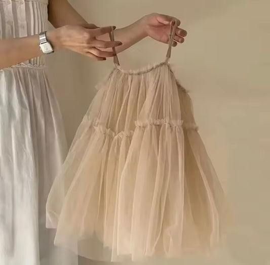 Tulle Party Dress Beige