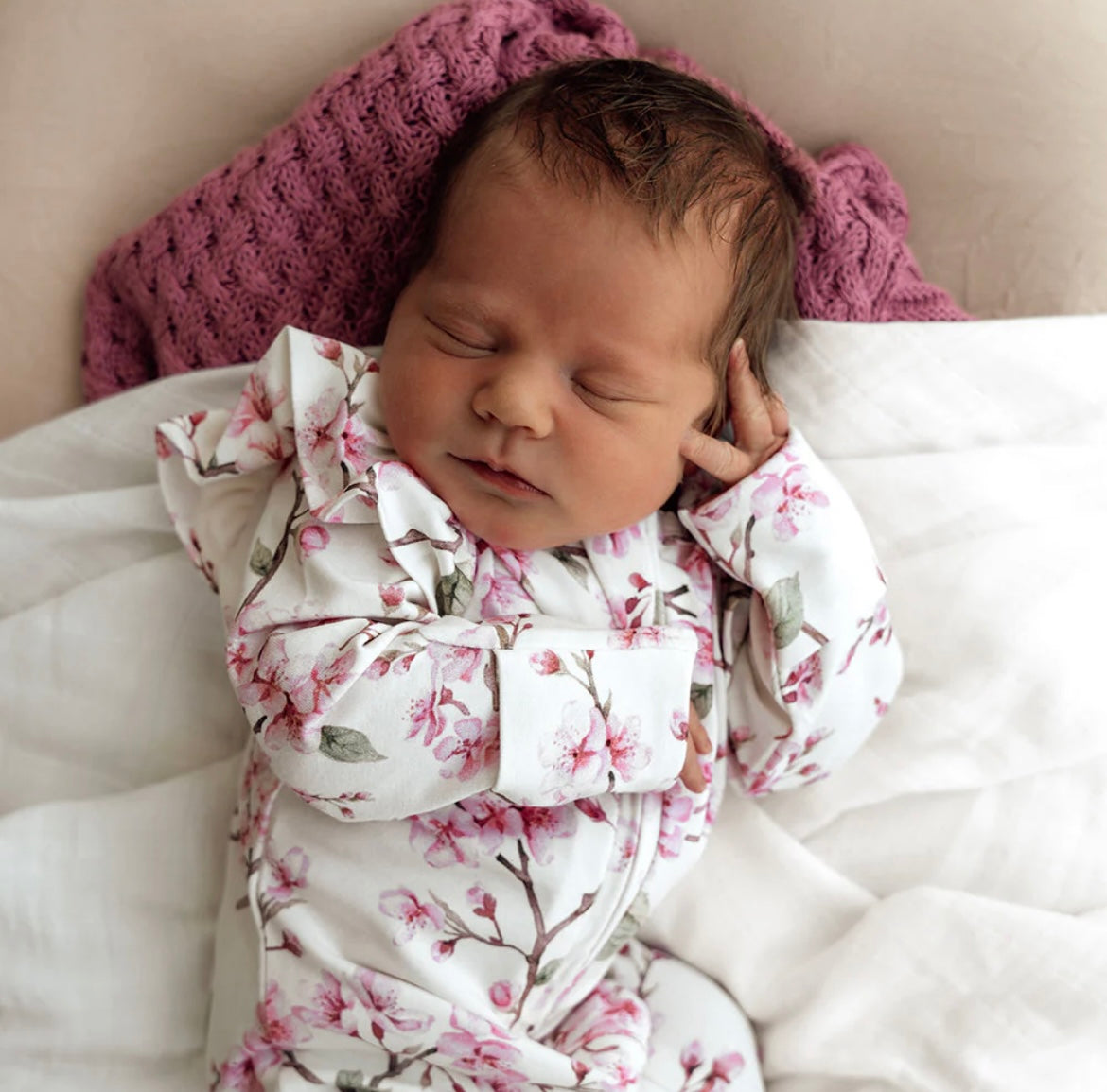 Snuggle Hunny Cherry Blossom Snuggle Sleepsuit Zip Footie