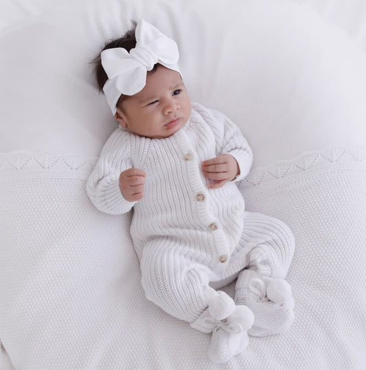 Thea With Love Chunky Knit Warm White Baby Romper