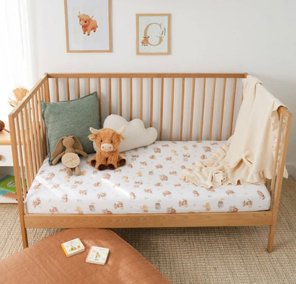 Snuggle Hunny Highland Cows Fitted Cot Sheet