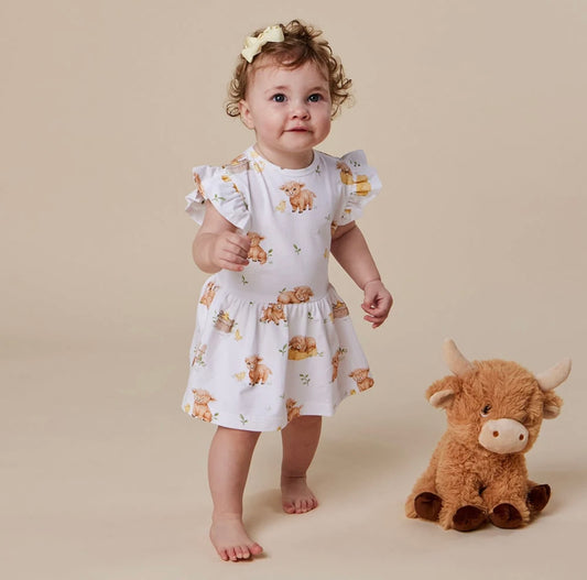 Snuggle Hunny Highland Cows Short Sleeve Dress