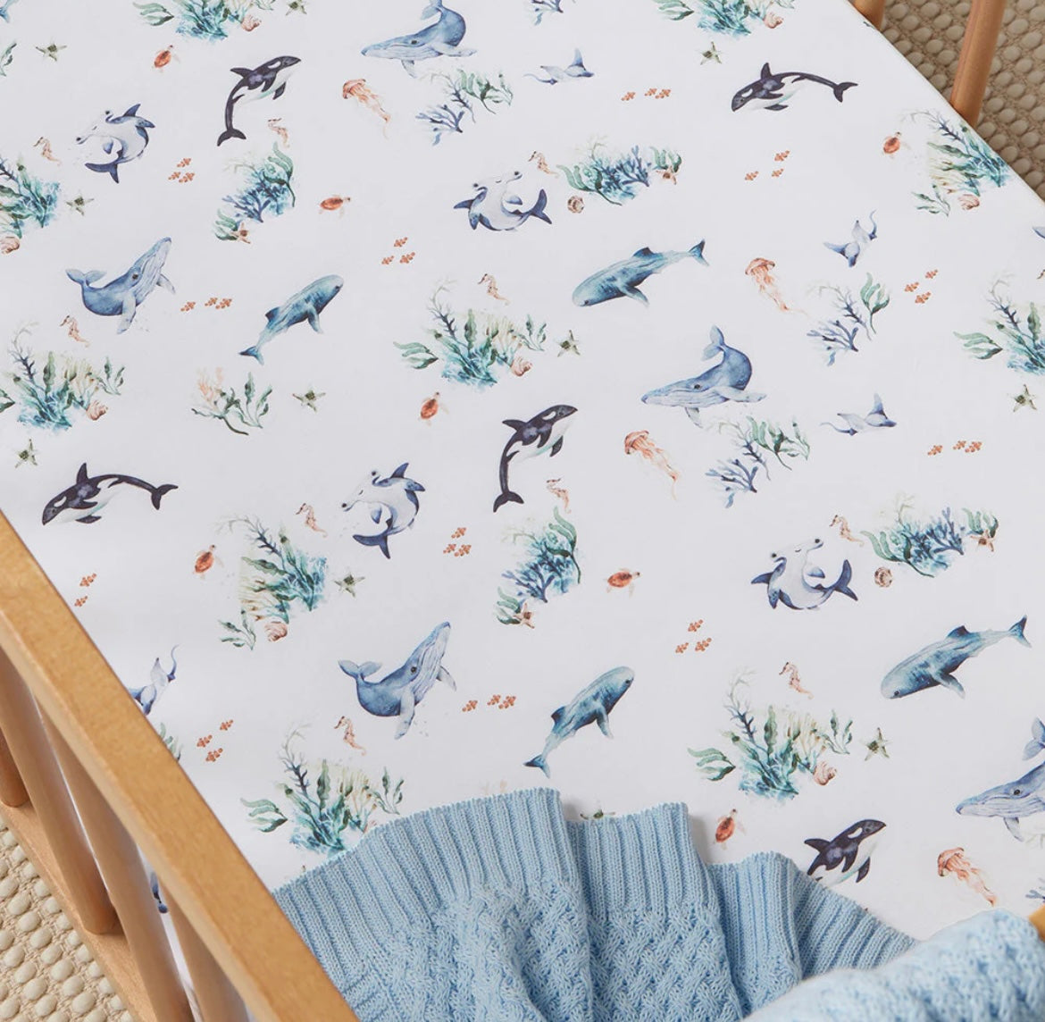 Snuggle Hunny Fitted Cot Sheet Ocean