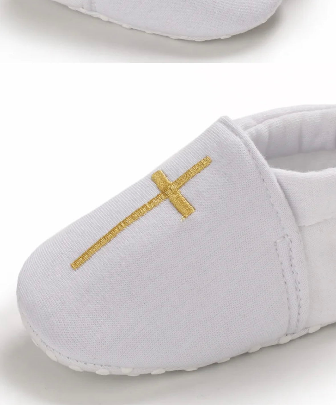 White Christening Baptism Shoes Slip On Gold Cross