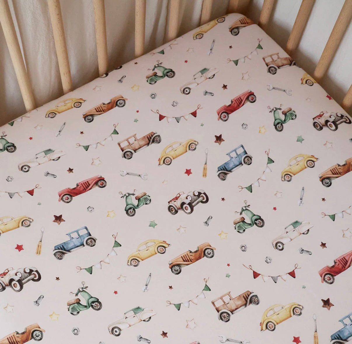 Snuggle Hunny Vintage Cars Fitted Cot Sheet