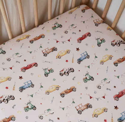 Snuggle Hunny Vintage Cars Fitted Cot Sheet