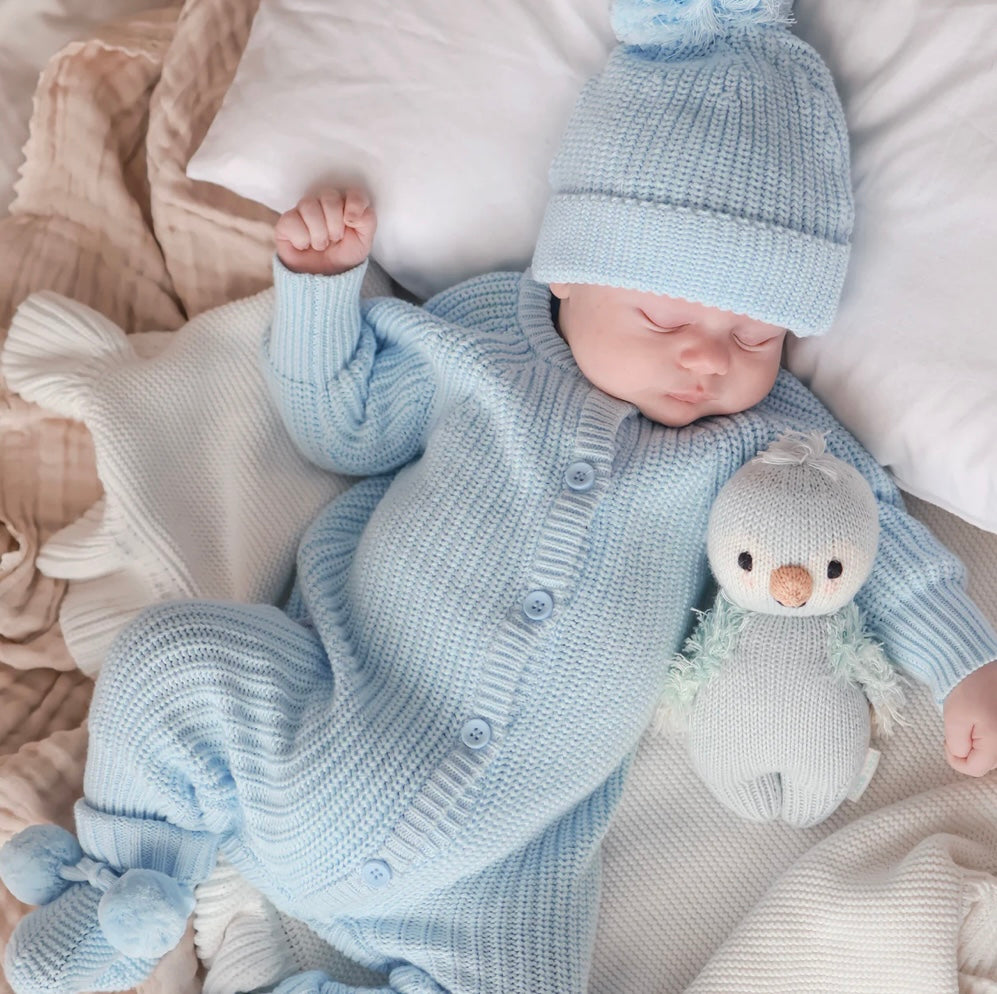 Thea With Love Chunky Knit Baby Blue Romper