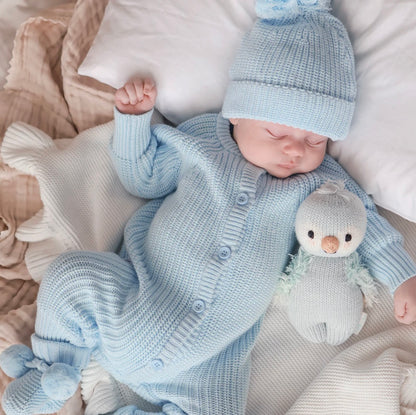 Thea With Love Chunky Knit Baby Blue Romper