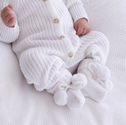 Thea With Love Chunky Knit Warm White Baby Romper