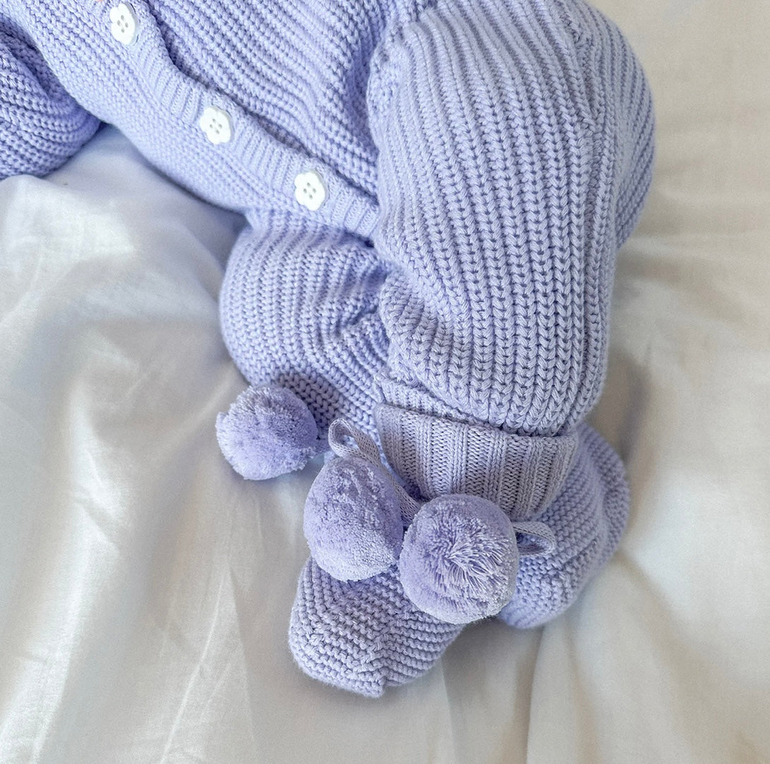 Thea With Love Knitted Booties Lavender