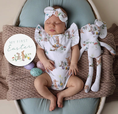 Snuggle Hunny Easter Bunnies Short Sleeve Organic Bodysuit with Frill