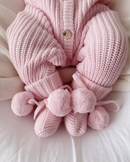 Thea With Love Chunky Knit Pretty Pink Baby Romper