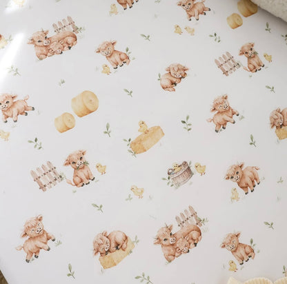 Snuggle Hunny Highland Cows Fitted Cot Sheet