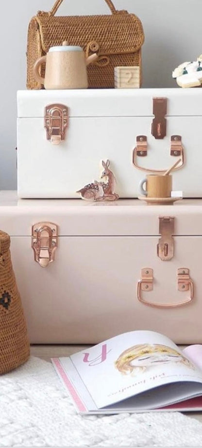 BabyBoo Prints Large Metal Storage Trunk Pink with Rose Gold Hardware