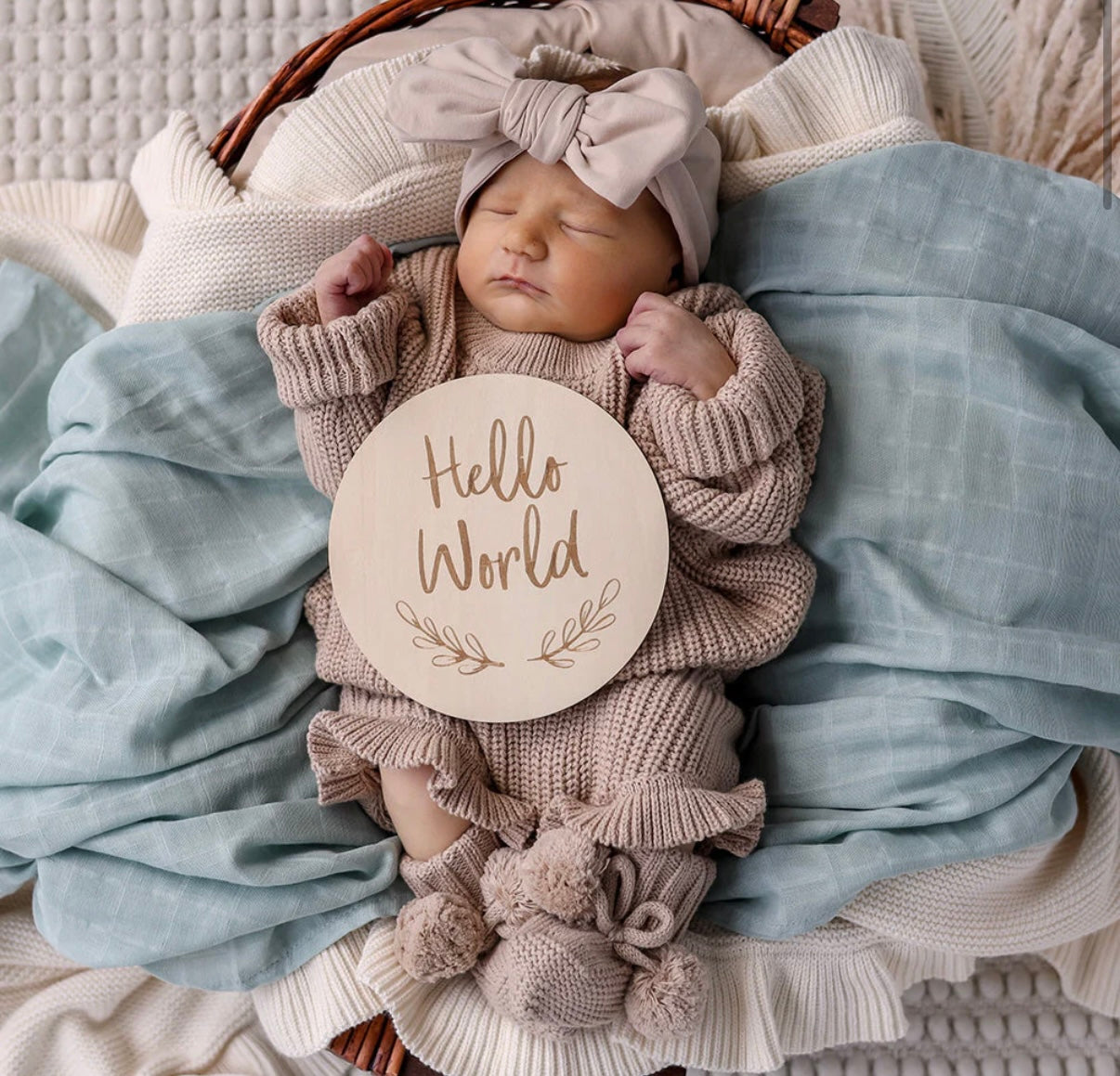 Snuggle Hunny Hello World Large Wooden Milestone Card