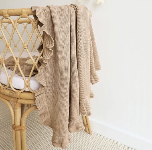 Snuggle Hunny Hazelnut Ruffle Knit Organic Baby Blanket