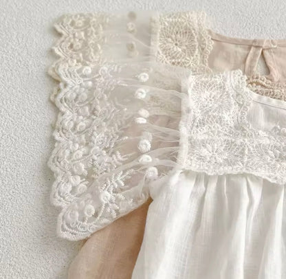 Lace Sleeve Romper White