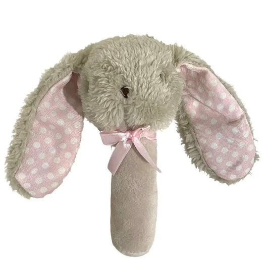 ES Kids Fluffy Bunny Stick Rattle Beige/Pink