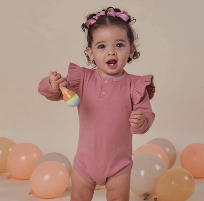 Snuggle Hunny Jewel Pink Rib Long Sleeve Bodysuit