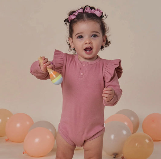 Snuggle Hunny Jewel Pink Rib Long Sleeve Bodysuit