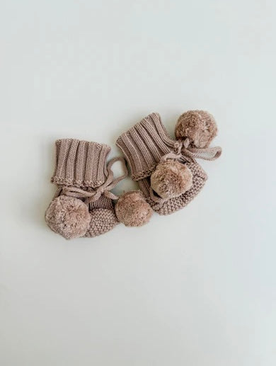 Petite + Co Pompom Booties Teddy Brown