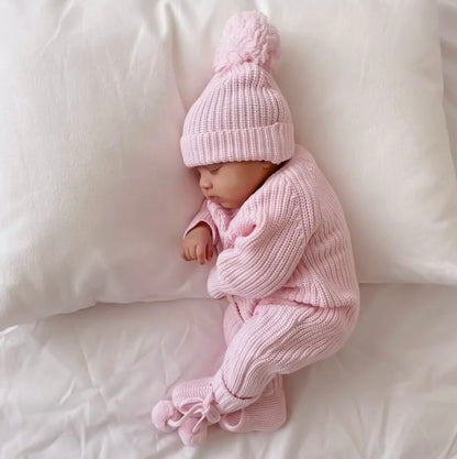 Thea With Love Chunky Knit Pretty Pink Baby Romper