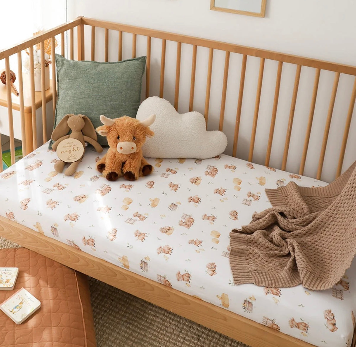 Snuggle Hunny Highland Cows Fitted Cot Sheet