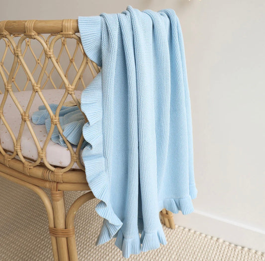 Snuggle Hunny Baby Blue Ruffle Knit Organic Baby Blanket
