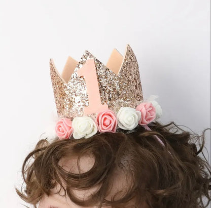 1st Birthday Hat Floral Crown Rose Gold
