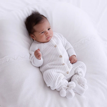 Thea With Love Chunky Knit Warm White Baby Romper