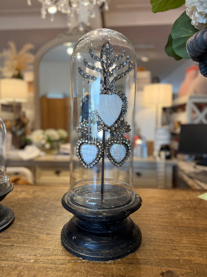 Vintage Style Glass Cloche With Hearts Tall