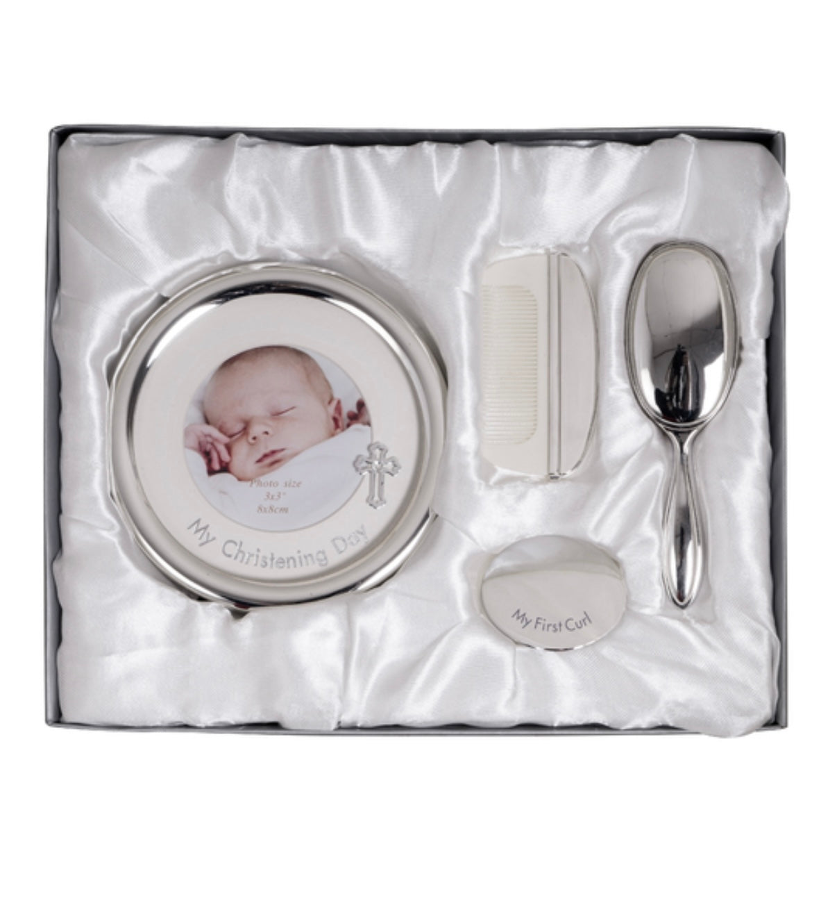 Russell Collection Christening Day Set With Frame, Brush, Comb & Curl Box