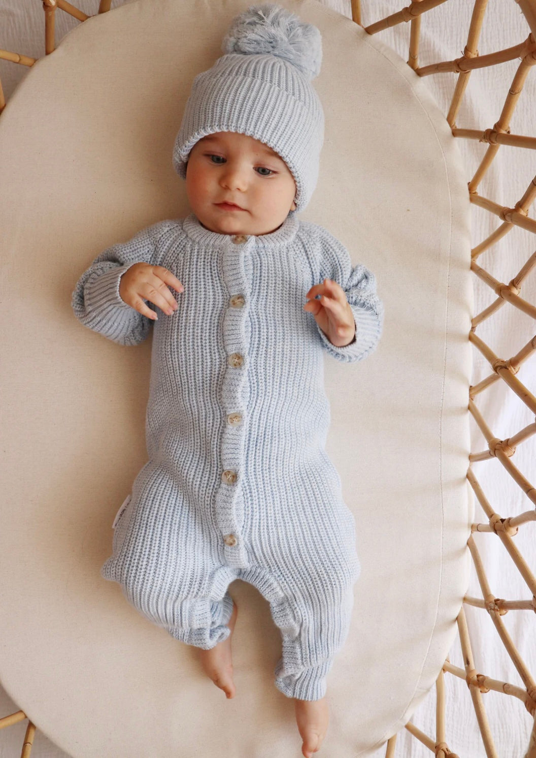 Thea With Love Chunky Knit Sky Blue Baby Romper