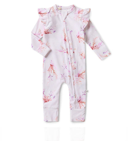 Snuggle Hunny Coral Snugglesuit Convertible Romper with Frill