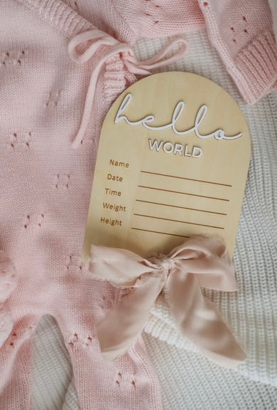 Petite + Co ‘Hello World’ Pink Bow Arch Writeable Plaque